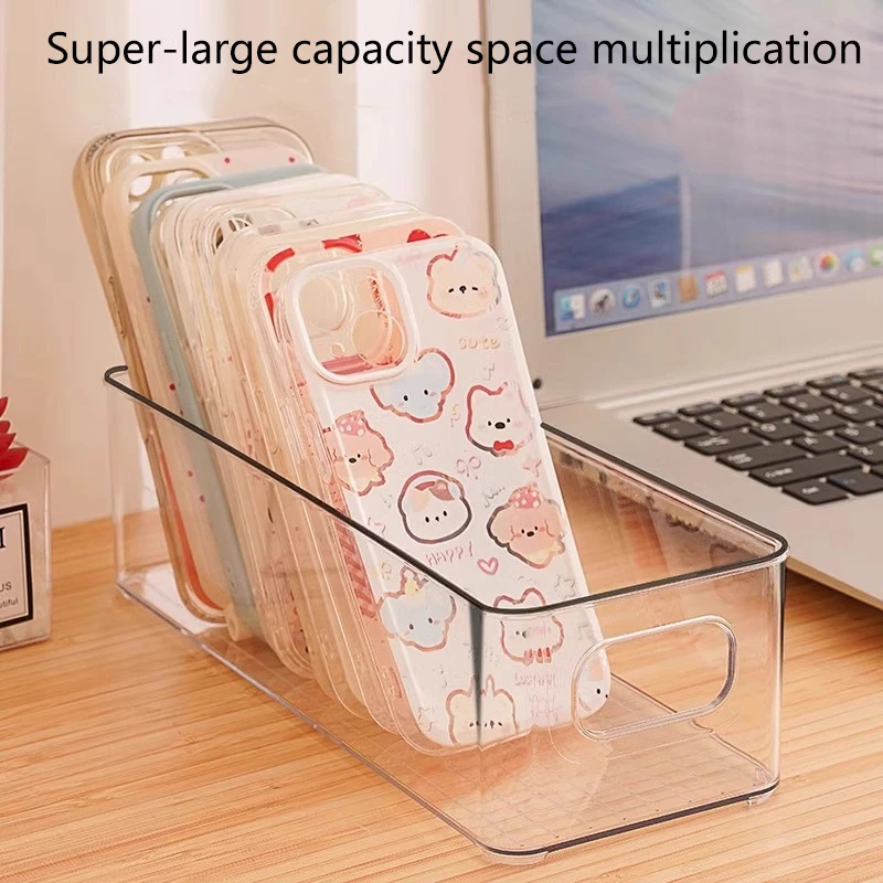 Versatile Stackable Storage Box Clear Plastic Organizer with Handles Use in Fridge or as Makeup Organizer for Lashes and Brushes
