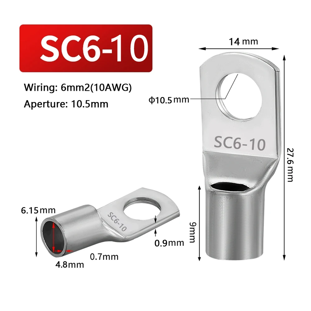 2/5/10/20/50 Stuks 6-70mm2 M6 M10 M8 M12 Vertind koperdraad Neus Terminal Crimp SC Type Lugs Ring Kabel Connector Kit SC25-8 SC35-8