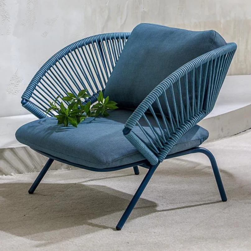 Modern Design Outdoor Furniture Foshan Luxury Rope Knitting Aluminum Frame Royal Blue Patio Garden Chairs for Villa