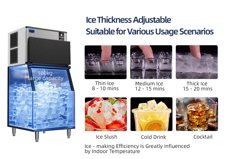 2000Lb Large Automatic Square All Crystal Cube Ice Machine Air Cooled Transparent Ice Machine 1 Ton Bar Cafe