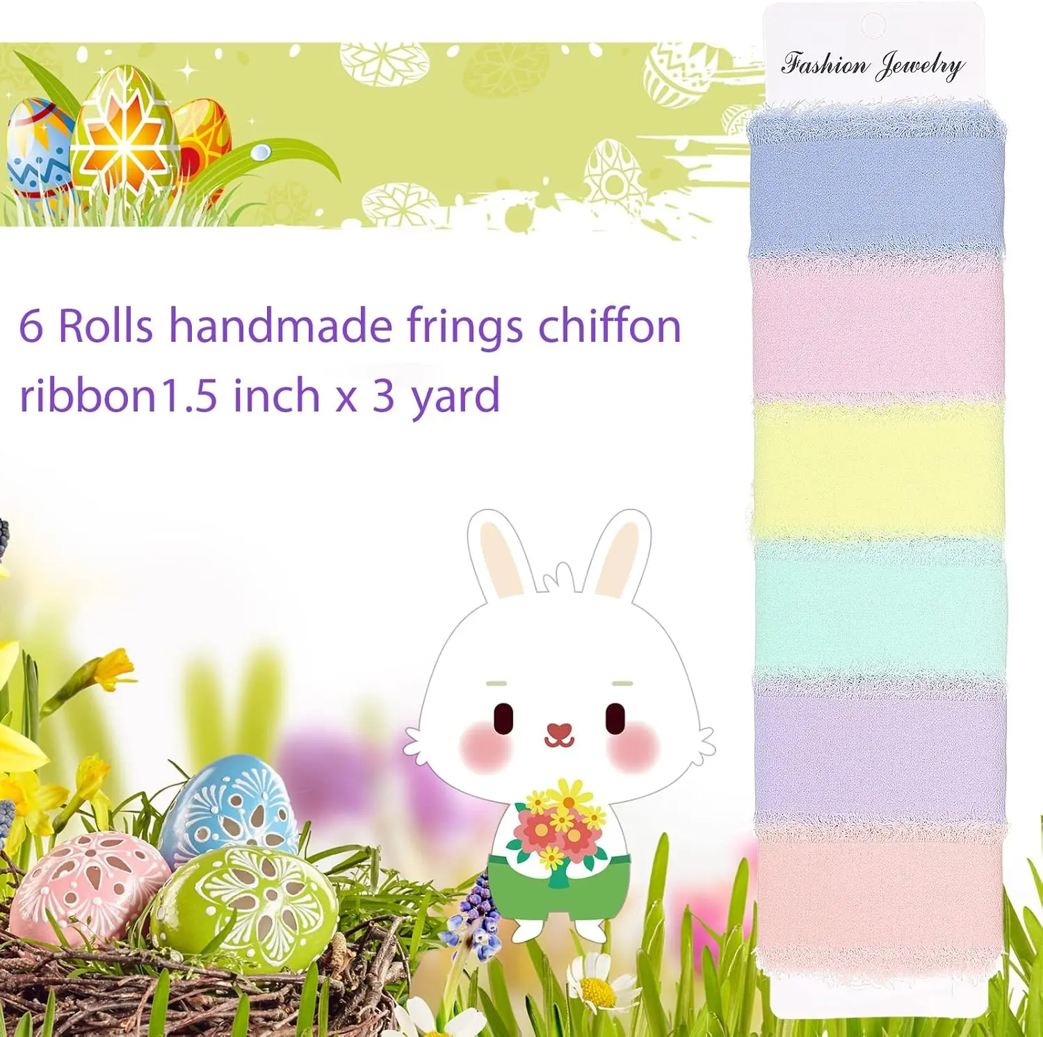 6 Rolls Handmade Fringe Chiffon Silk Ribbon 1.5