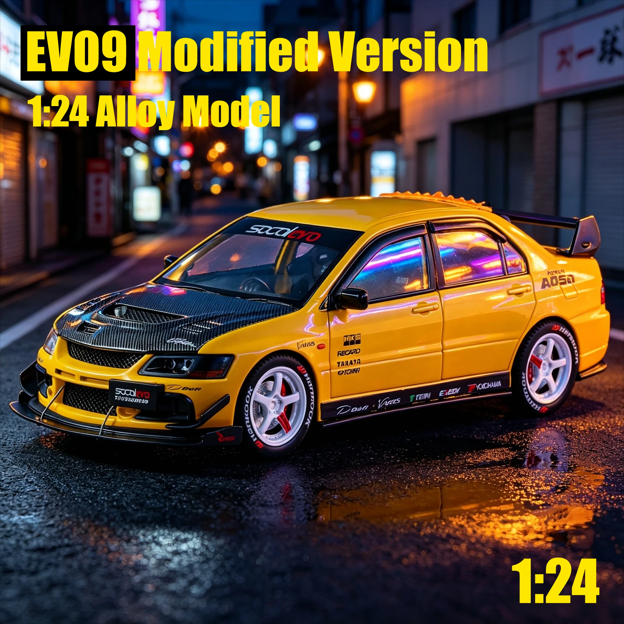1:24 EVO9 Modified Version Simulation Alloy Car Model Sound and Light Sound Effect Pullback Desktop Ornament Toy Gift