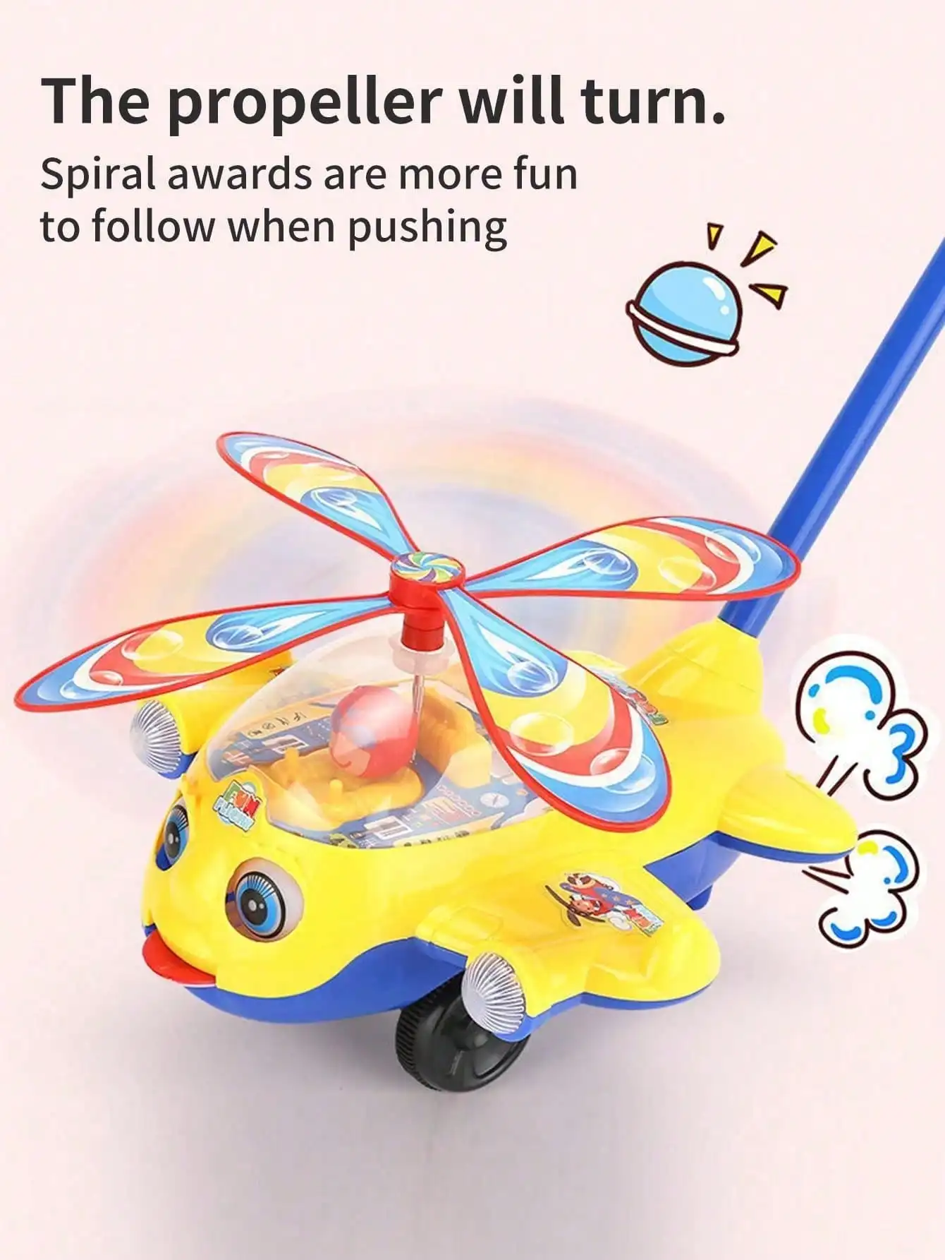 Cartoon Airplane Toy Trolley Educational Toy for Kids Toddler Children Children\'s Learning Walking Hand Push Aircraft Toy Push