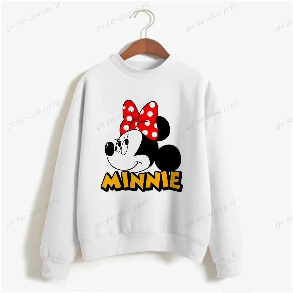 Korea New Women\'s Basic O Neck Sweatshirt Spring Disney Minnie Mouse Print Hoodie 2024 Girls Casual Harajuku Pullover