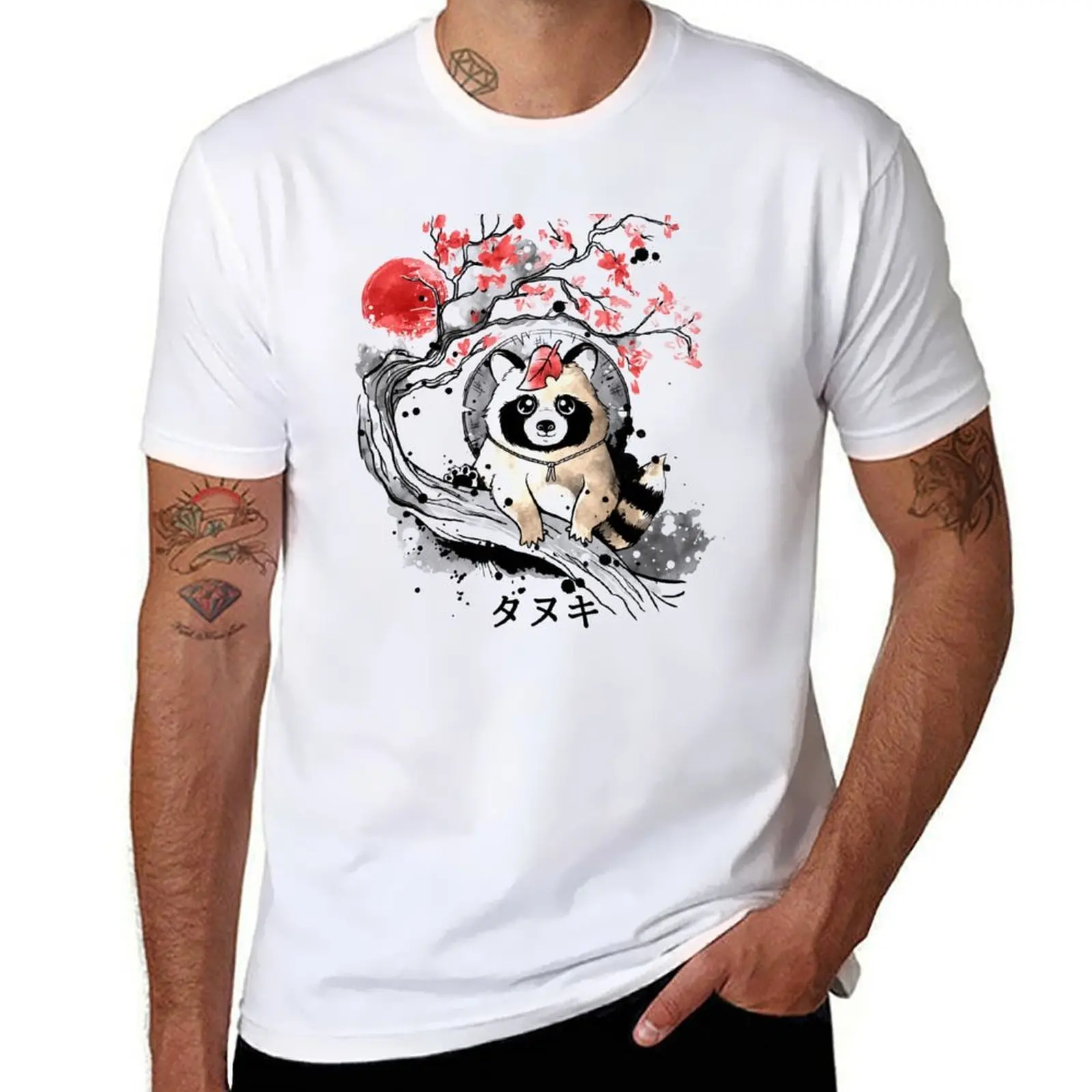 

Tanuki red sun T-Shirt t shirts cotton 100% black cotton t-shirt plain for man package T-Shirt