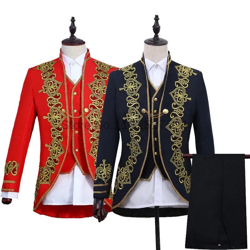 

3 Pcs Set Men's Vintage Medieval JacketGold Embroidery Outfits Halloween Carnival Prince King Cosplay Costume Not Include Shirt