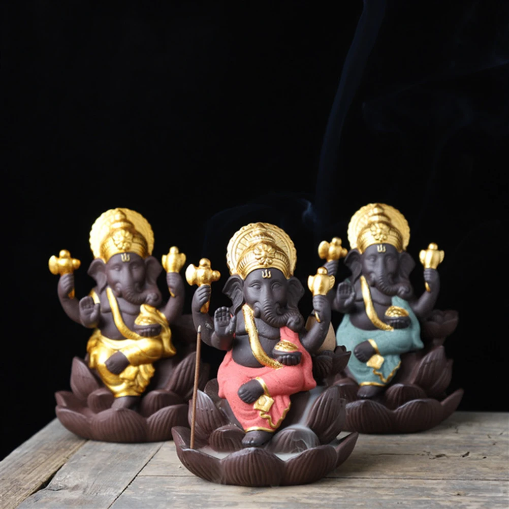 

Elephant God Backflow Incense Burner Purple Clay Ceramic Classic Delicate Design for Study Bedroom Yoga Elephant Incense Burner