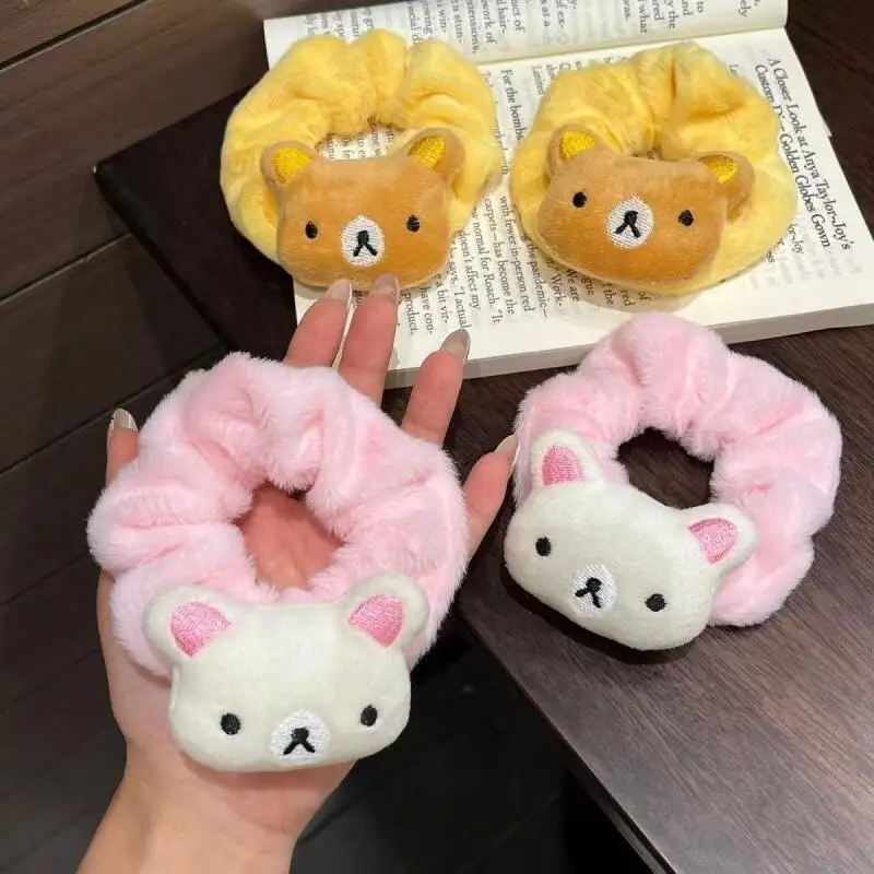 Japanese Animation Rilakkuma Plush hair tie Girl's ponytail decoration Hair set Head flower accessory rubber band birthday gift
