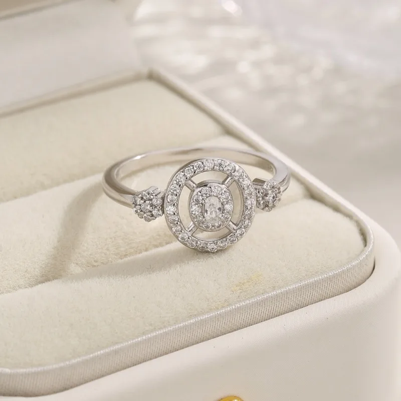 جديد S925 خاتم فضة بيضاوي الزركون شكل خلفي جولة تصميم الأزياء المتخصصة خاتم امرأة #1