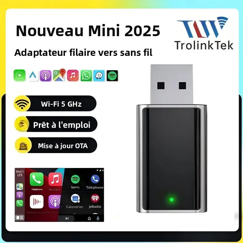 

Беспроводной адаптер CarPlay 2-в-1, беспроводной адаптер Android Auto, умная AI-приставка, интеллектуальные автомобильные системы для автомобилей с проводным CarPlay