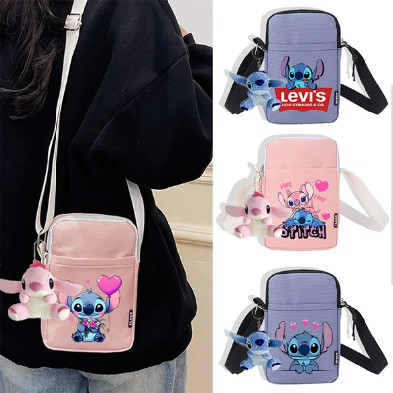 Disney Stitch Mobile Phone Bag with Doll for Men Women Anime Fashion Portable Shoulder Bags Couple Simple Pouch Kids Coin Purse