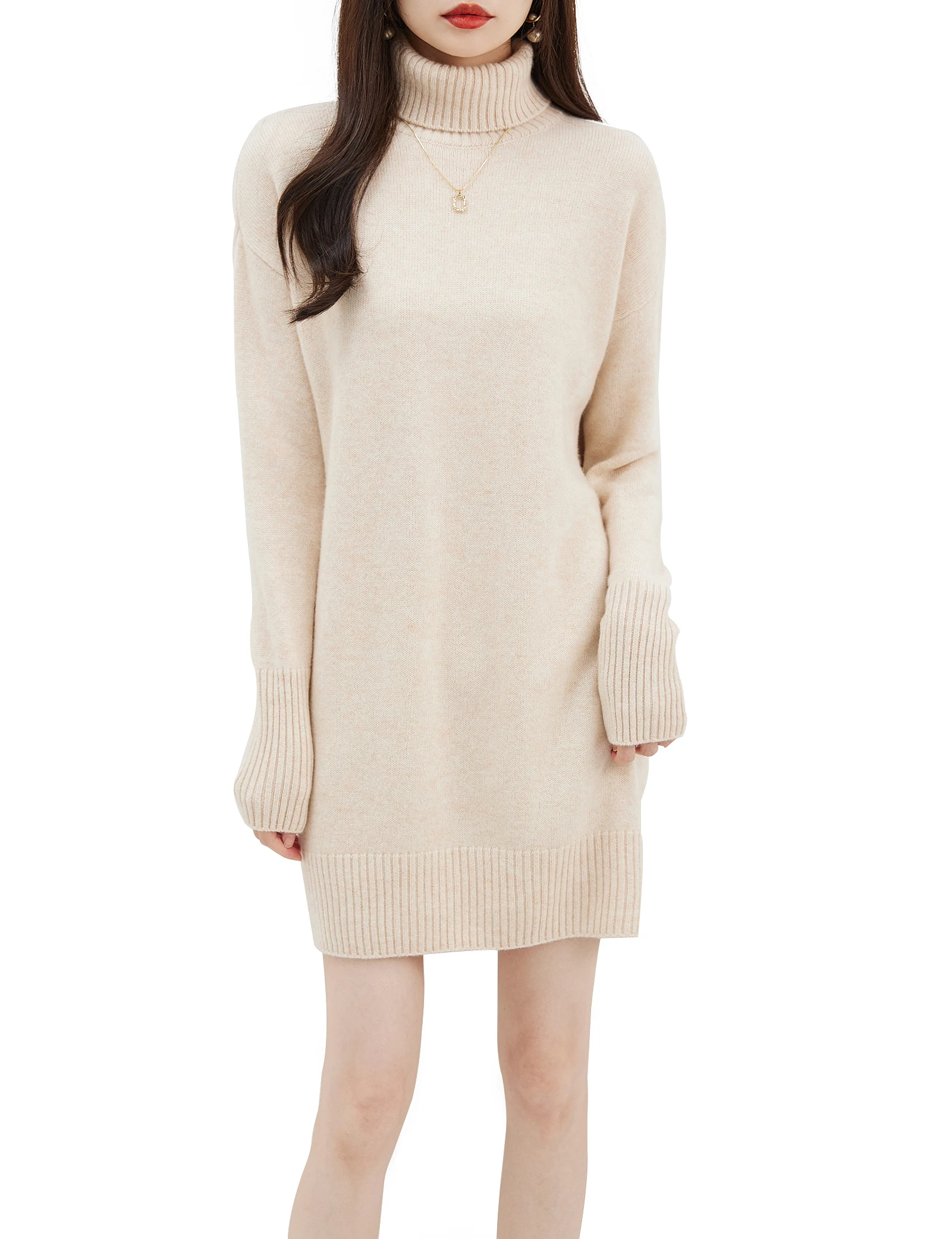 EU Size Women\'s Turtleneck Sweater Dresses 100% Merino Wool Vintage Dress 2023 Fall Winter Warm Long Sleeve Knitted Mini Skirts