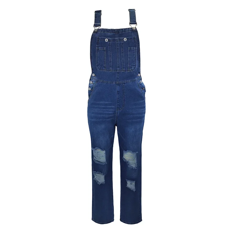 Blue Denim Jumpsuit Overalls Rompers Women Hole Hollow Out E-girl Casual Work Pants Hot Y2k Mom Jeans Long Pants Streetwear