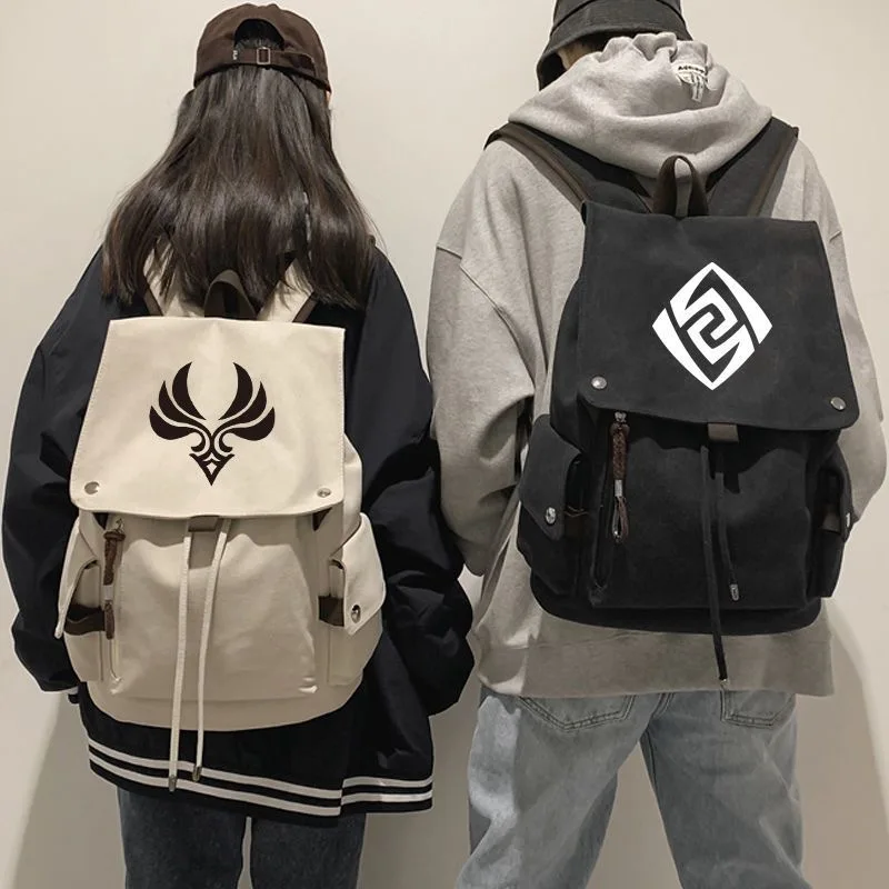 

Холщовый рюкзак Genshin Impact Elements, износостойкий прочный школьный рюкзак для студентов, уличная одежда, трендовые дорожные рюкзаки высокого качества