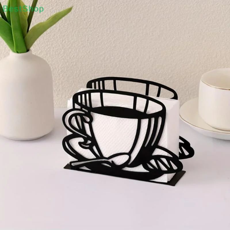 ♥ Taschentuchhalter, schwarzer Edelstahl, Kaffeetasse, Lotusblüten-Thema, Serviettenhalter für den Tisch