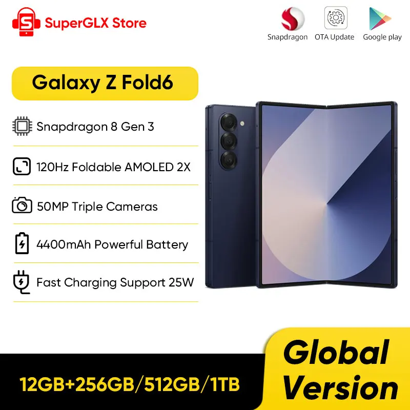 2024 Samsung Galaxy Z Fold6 5G AI Smartphone Snapdragon 8 Gen 3 7.6'' 120Hz Foldable AMOLED 2X Display 50MP Cameras With S Pen