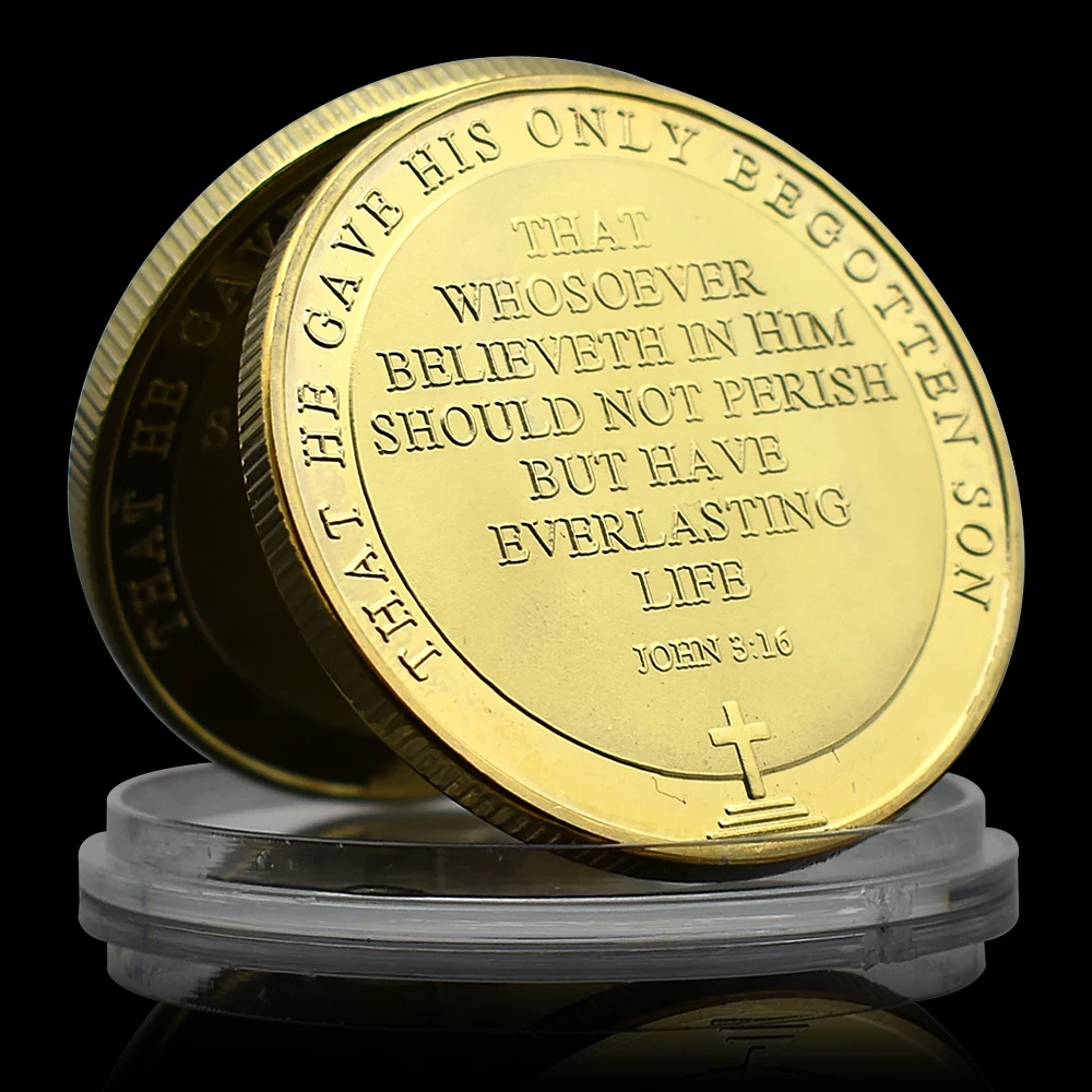 Collectibles God Jesus Challenge Coin Everlasting Life Gold Plated Commemorative Medal Cross Art Christmas Gift