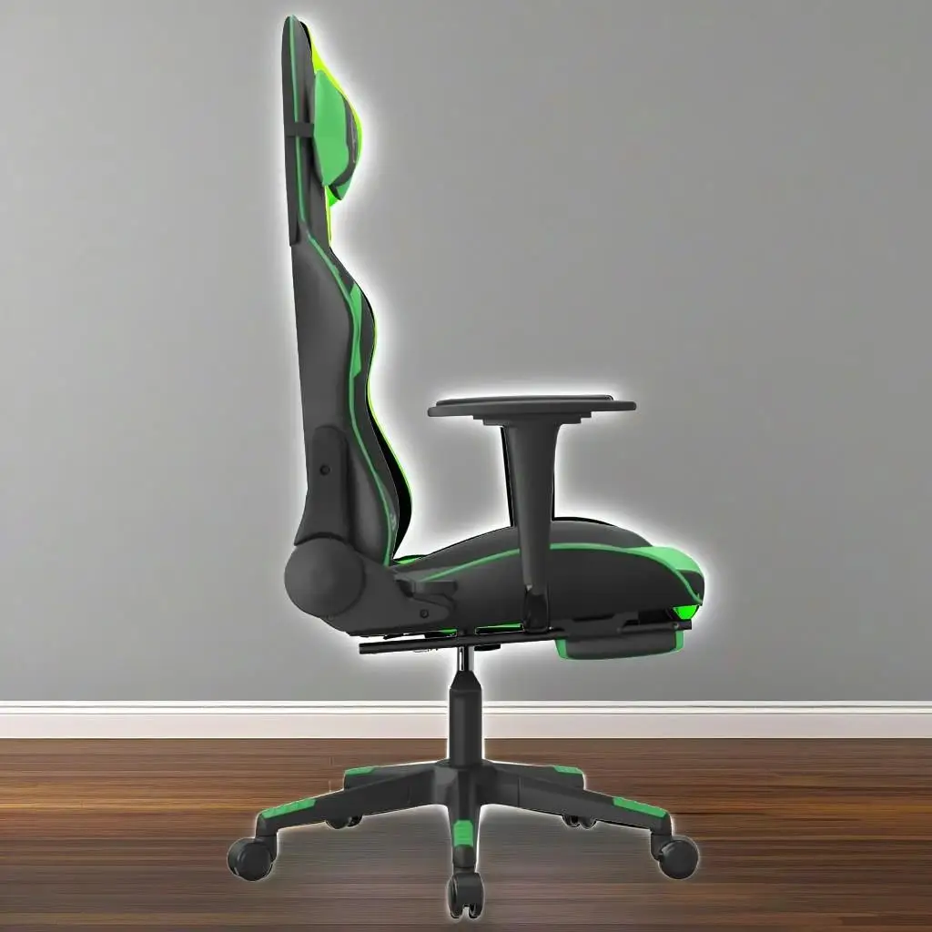 

Ergonomic Gaming Chair with Footrest - Black & Green Faux Leather Design