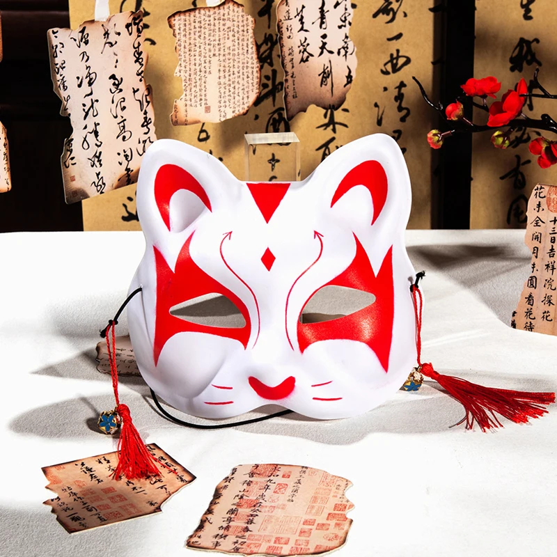 Anime Foxes Mask Japanese Cosplay Rave Hand-Painted Animal Half Face Cat Masks Halloween Dress Up Festival Prop