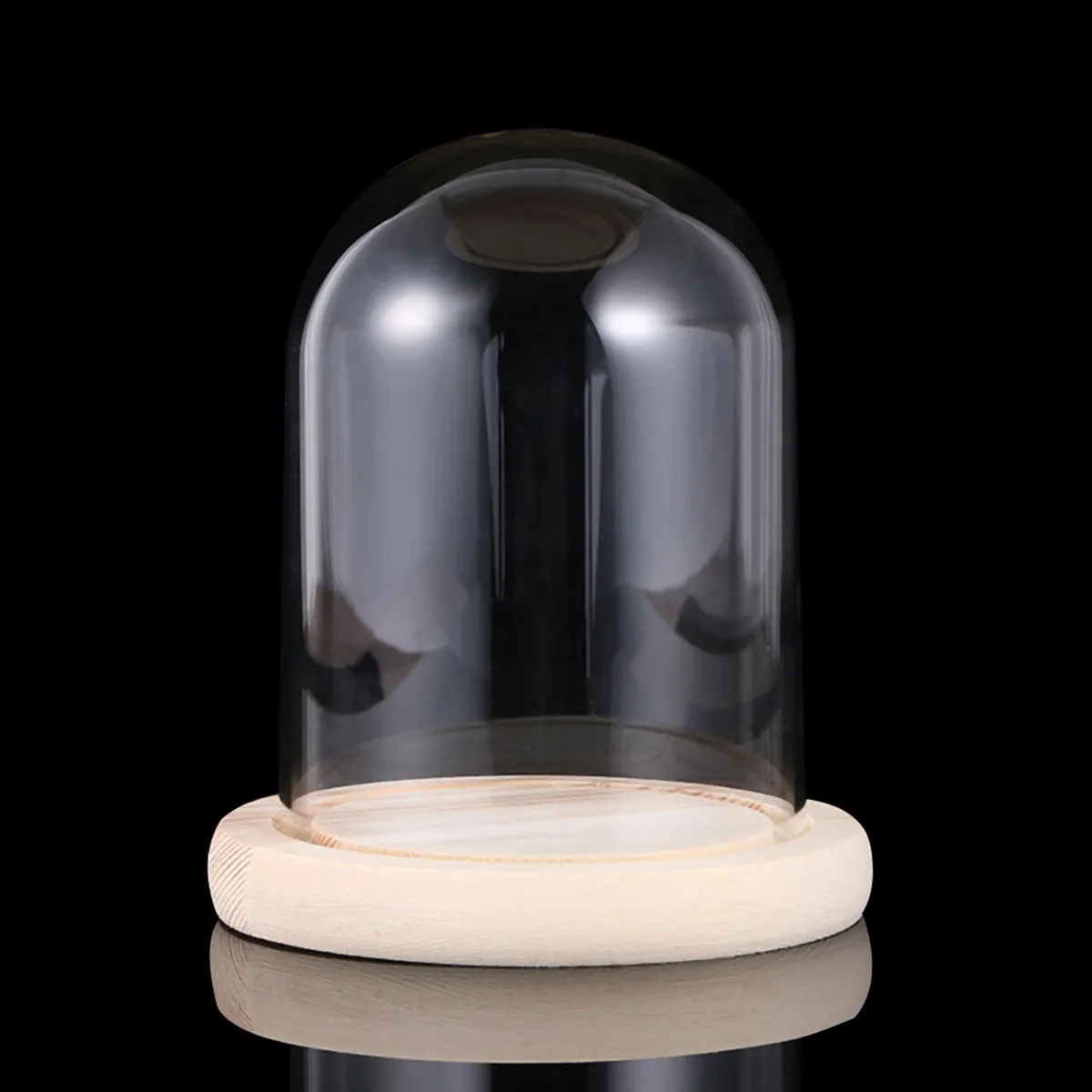 Micro Landscape Eternal Transparent Flower Glass Dome Cover 10x14cm Handmade Wooden Base Dustproof Portable Display Flower Dome