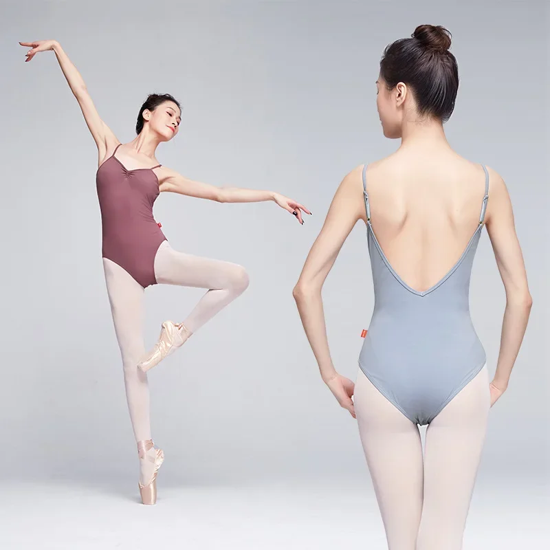 Collant sem mangas para mulheres, traje sexy V Back Ballet, roupas de bailarina, maiô de dança adulto, collant de ginástica