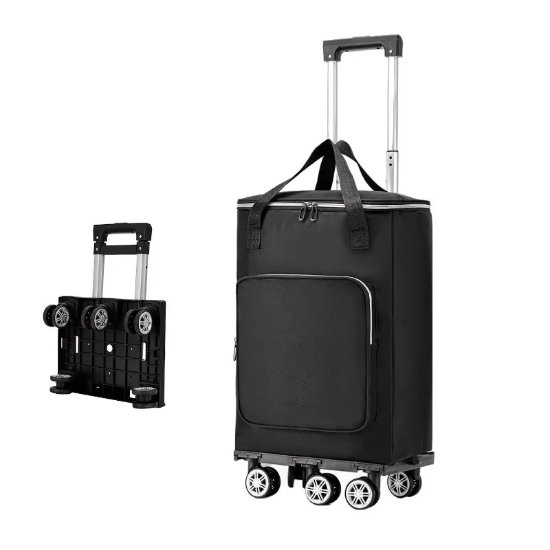 30KG Capacity Foldable Hand Cart, 5 Swivel Casters, Telescopic Handle, Waterproof Thermal Oxford Bag for Grocery Shopping