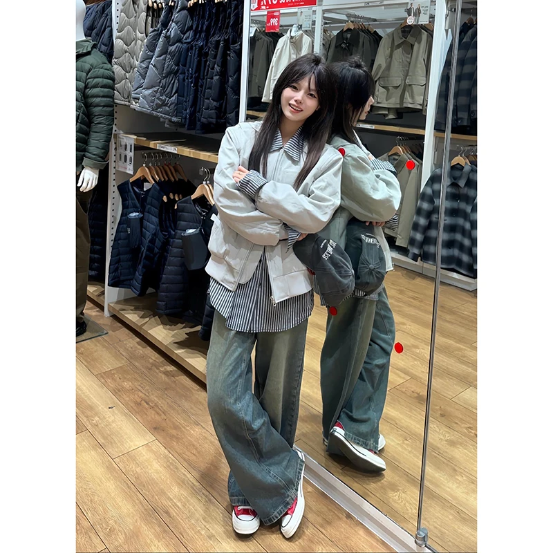 Jaqueta Feminina Retrô Estilo Workwear 2024 Nova Coleção Primavera Outono Casaco Detroit de Alta Qualidade para Início do Outono