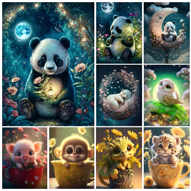 5D DIY Diamond Painting Cute Animal Panda Owl Pig Tiger Monkey Mosaic Rhinestone Embroidery Full Diamond Cross Stitch Home Gift