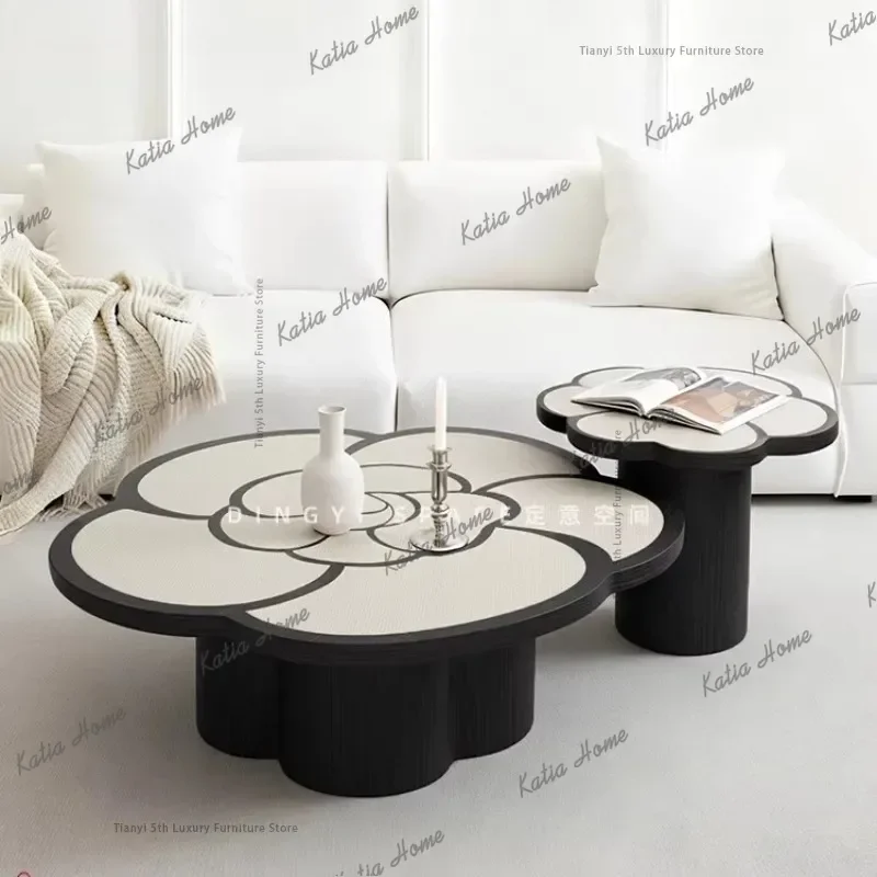 ld French Cream Style Petal Coffee Table Nordic Retro Living Room Black Solid Wood Coffee Table Home Furniture