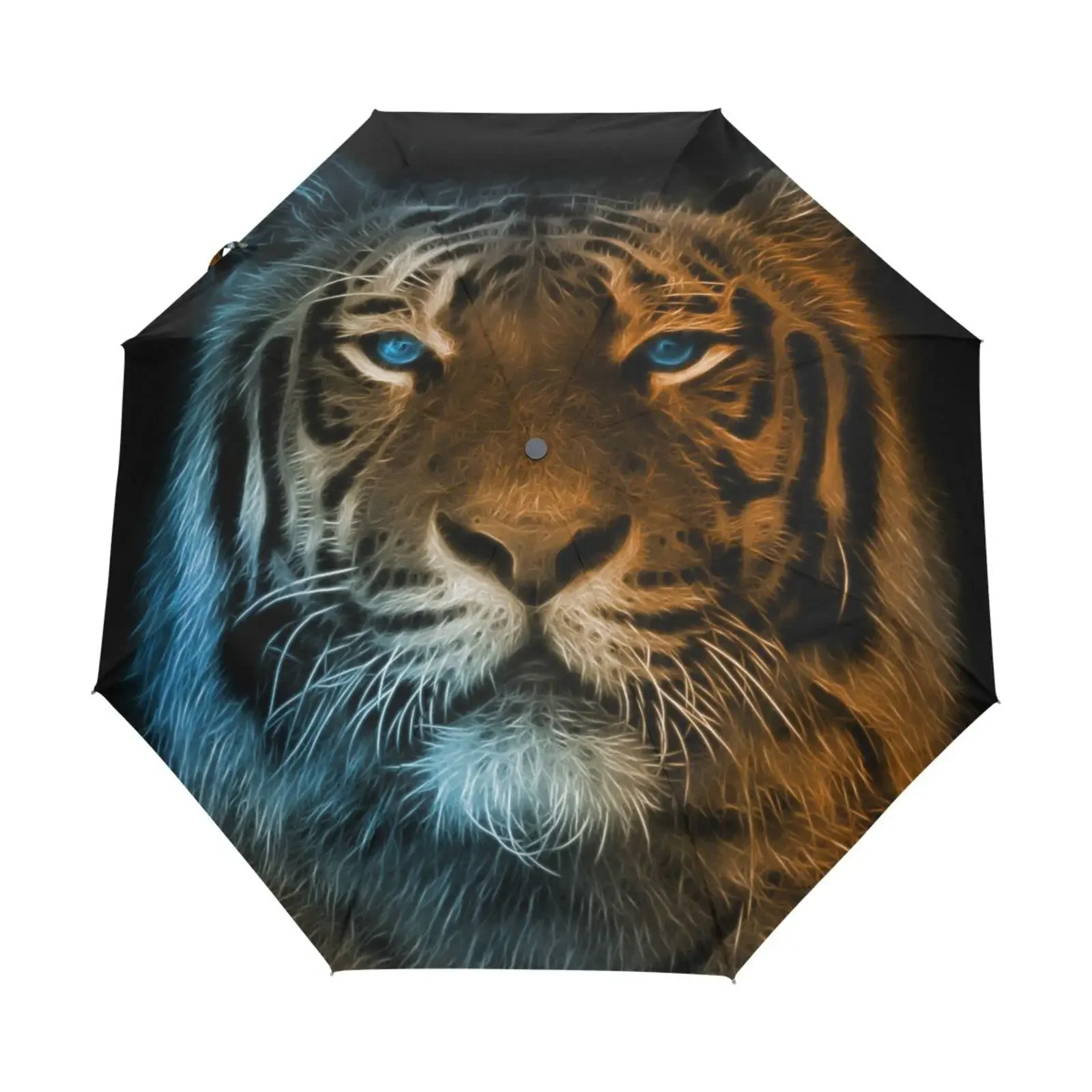 Tiger Animal Windproof Travel Umbrellas Ferocious Beast Wildlife Folding Rain Umbrella Compact Lightweight for Teens Adults Men