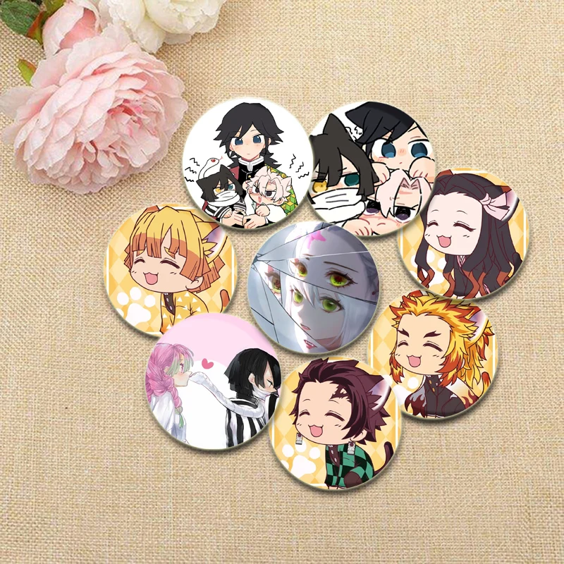 Kamado Tanjirou/Kamado Nezuko Round Badge Kochou Shinobu/Tsuyuri Kanao Pin Agatsuma Zenitsu/Kanroji Mitsuri/Demon Anime Brooches