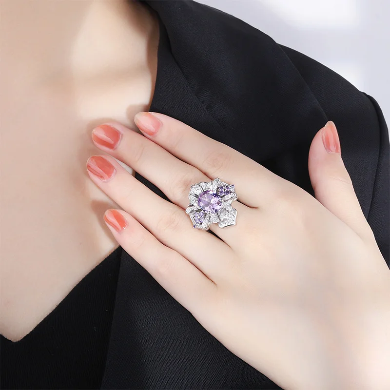 brand genuine Luxury real jewels Jewelry Emerald High Level Design Roland Purple Ring high quality