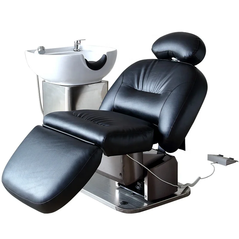 Foshan Factory Hot Sale Modern Black New Design Hair Salon Washing Electric Massage Shampoo Bowl And Chair