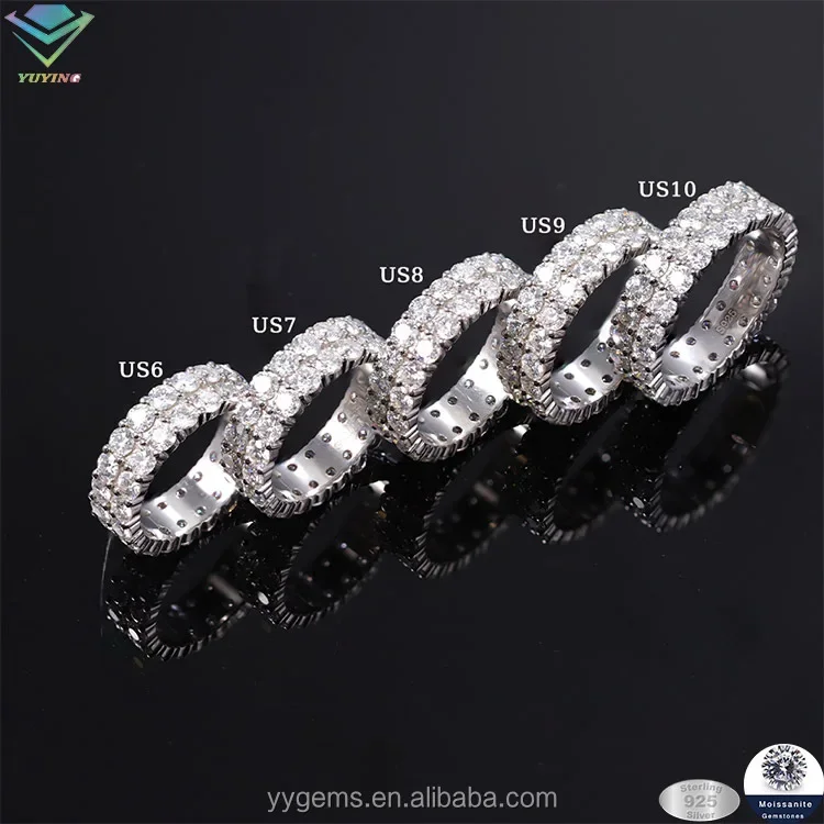 Yu Ying wholesale fashion jewelry rings for men 925 Silver fine jewelry rings 2rows round moissanite diamond rings