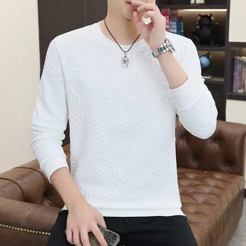 Pulôver de manga comprida masculino com gola redonda, t-shirt casual, tendência da moda, novo, outono