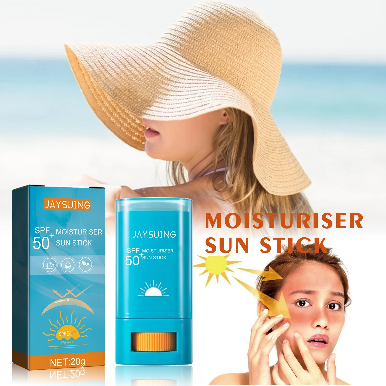 Refrescante Sunblock Stick, Controle de óleo hidratante, Anti Ag-ing, Proteção UV, Impermeável, Whi-tening, Solid Sunscreen Stick, SPF 50