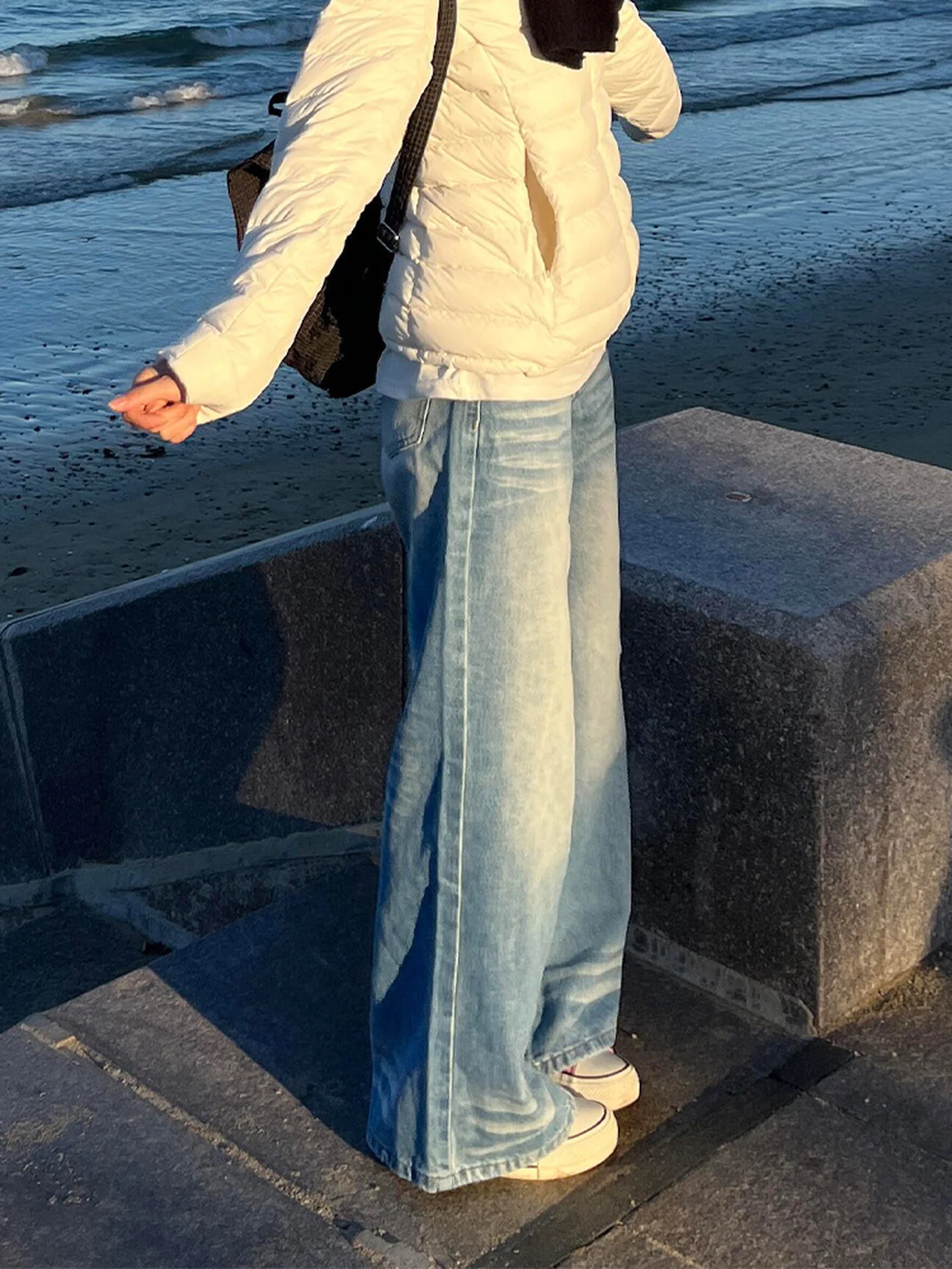 Grande taille américain Sle haute rue jambe large porté jean décontracté femmes automne hiver nouveau paresseux Trace pantalons longs