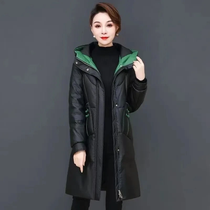 Down and Cotton Jacket 2024 Winter New Loose and Thick New Cotton Jacket Jacket Women's mid to Long Fashion Cotton Coat Slim Fit