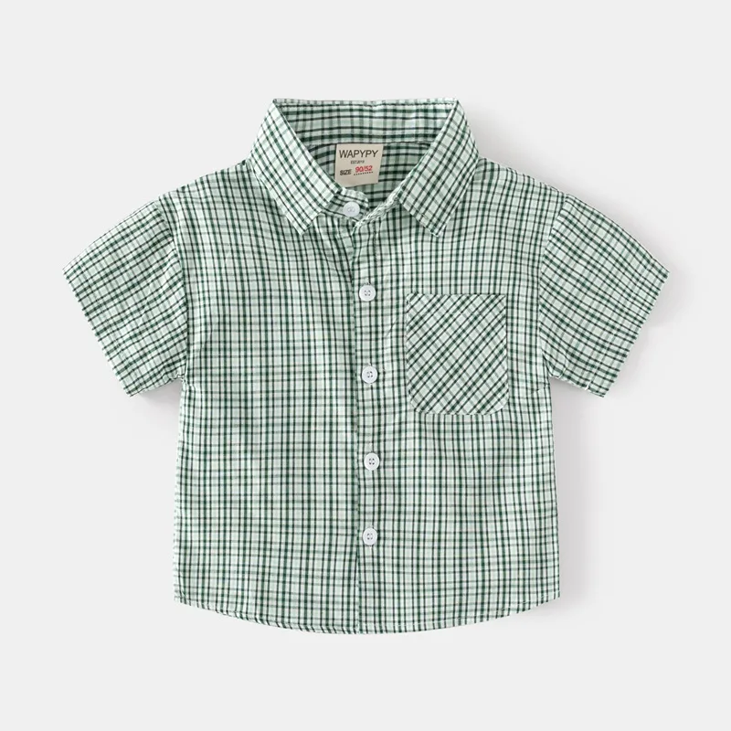 Children's Fresh Small Plaid Shirt Summer Short-Sleeve Shirt for Boys Baby Leisure Tops Children's Clothing Tide