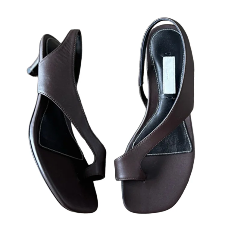 

Увядшие французские минималистичные сандалии из овчины соответствующего цвета, женские сандалии-стринги на высоком каблуке 5 см, элегантные офисные женские сандалии