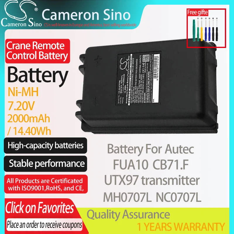 CameronSino Battery for Autec FUA10 UTX97 transmitter CB71.F fits Autec MH0707L NC0707L Crane Remote Control battery 2000mAh