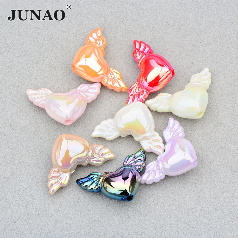 JUNAO 22x35mm 10 stücke Engel Herz Perlen Mit Löchern Nähen Harz Strass Perle Für DIY Perlen Stift handy Kette Auto Hängen