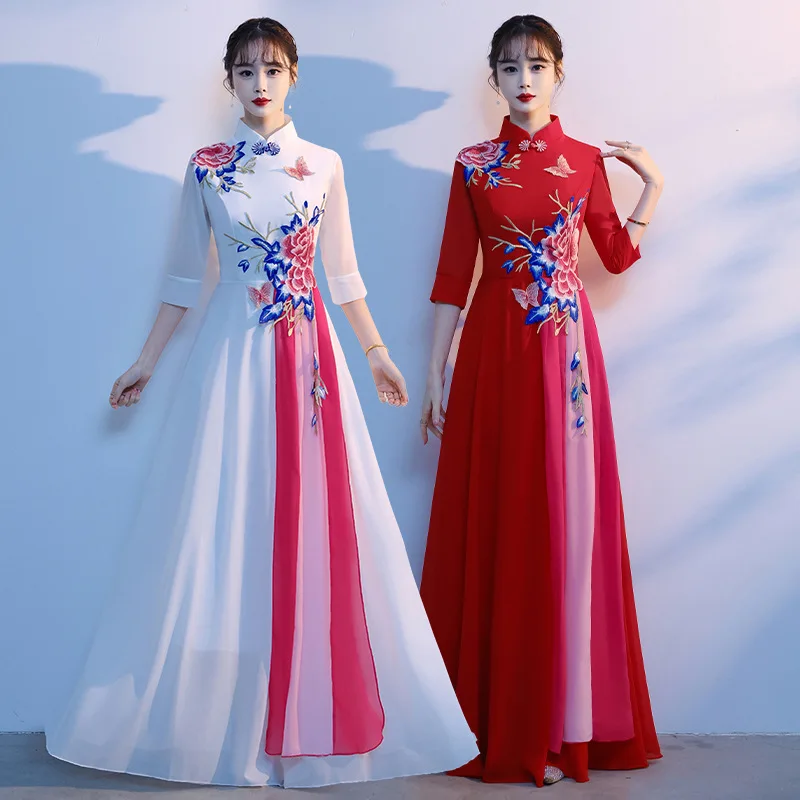 ملابس أداء جوقة الكبار الربيع والخريف فستان صيفي مجموعة متعددة المواصفات فستان طويل أنيق نحيف #2