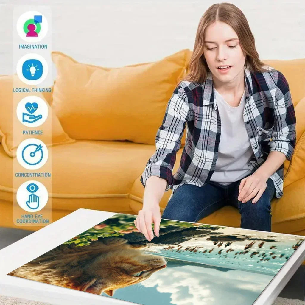 Um enorme gato à beira-mar 300/500/1000 peças quebra-cabeça de madeira para sala de jogos quarto sala de estar decoração jogo de desafio de dificuldade