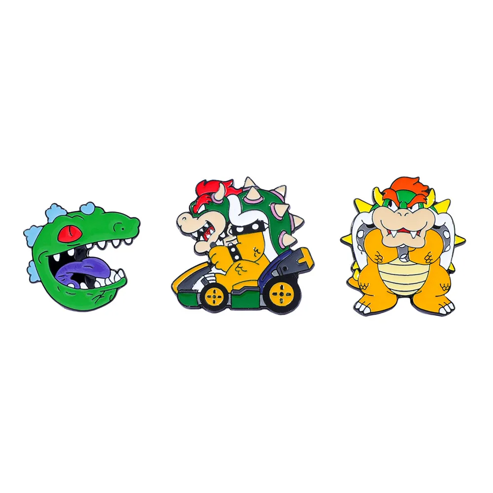 

1 Set Cartoon Creative Personality Dinosaur Metal Badge Super Mario Alloy Drip Oil Brooch Accessory Pin Decoration Cartoon Frind