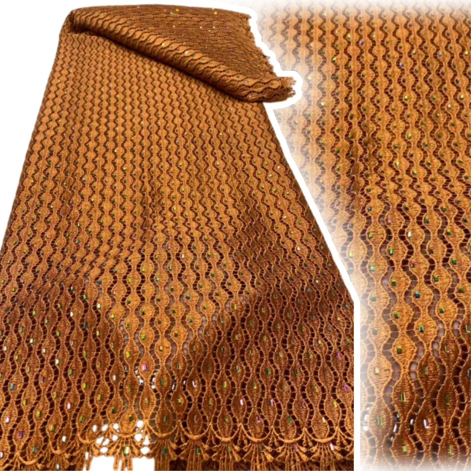 

African Guipure Cord Beaded Lace Fabric with Stones Chemical Lace Fabric Water Soluble Lace for Women Evening Dresses CC1468