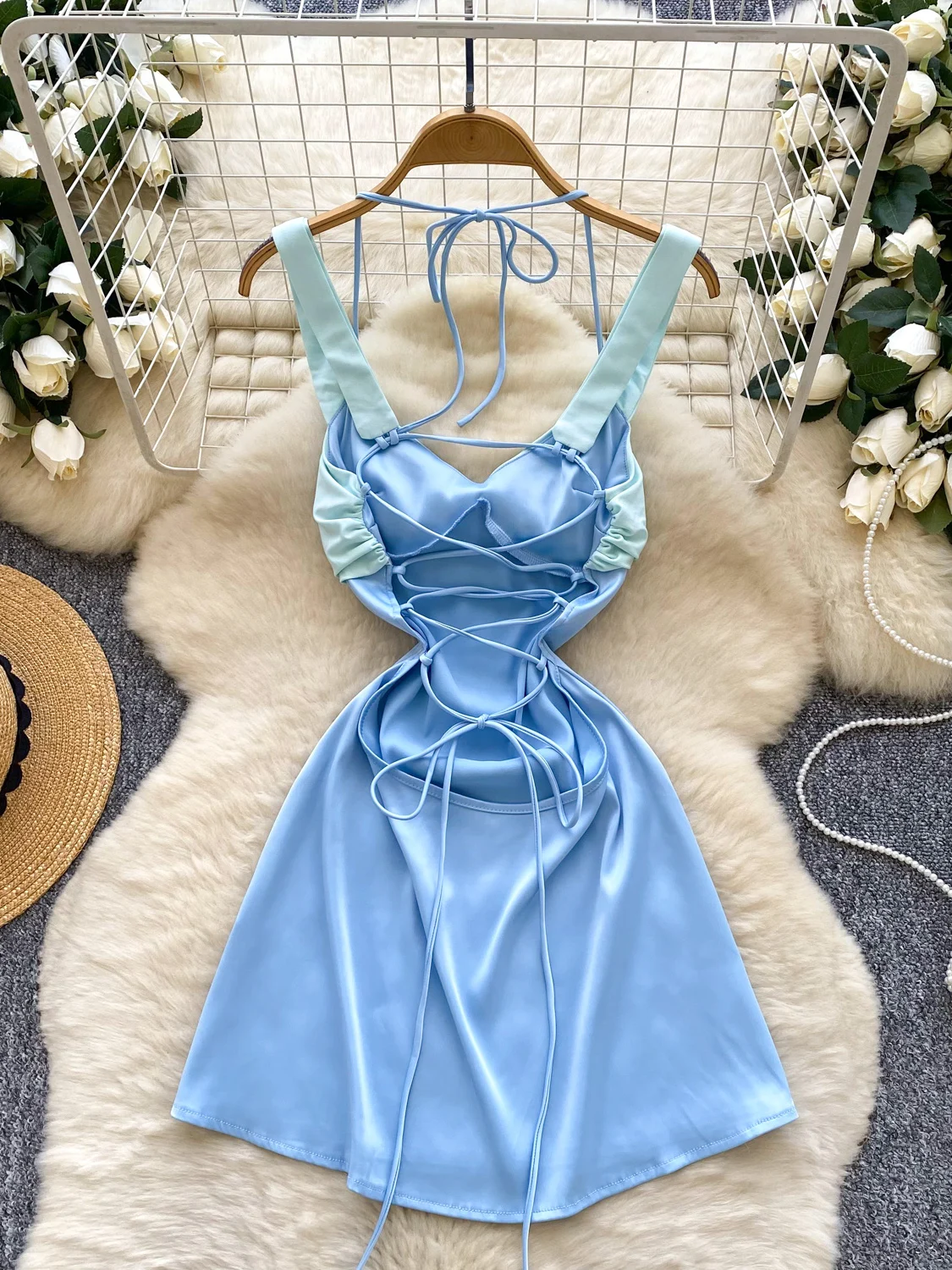 

Sexy Pure Desire ort Dr Women's Summer 2025 High Waist Color Blo Ins Sensual ter Ne Strap Waist in Body Skirt