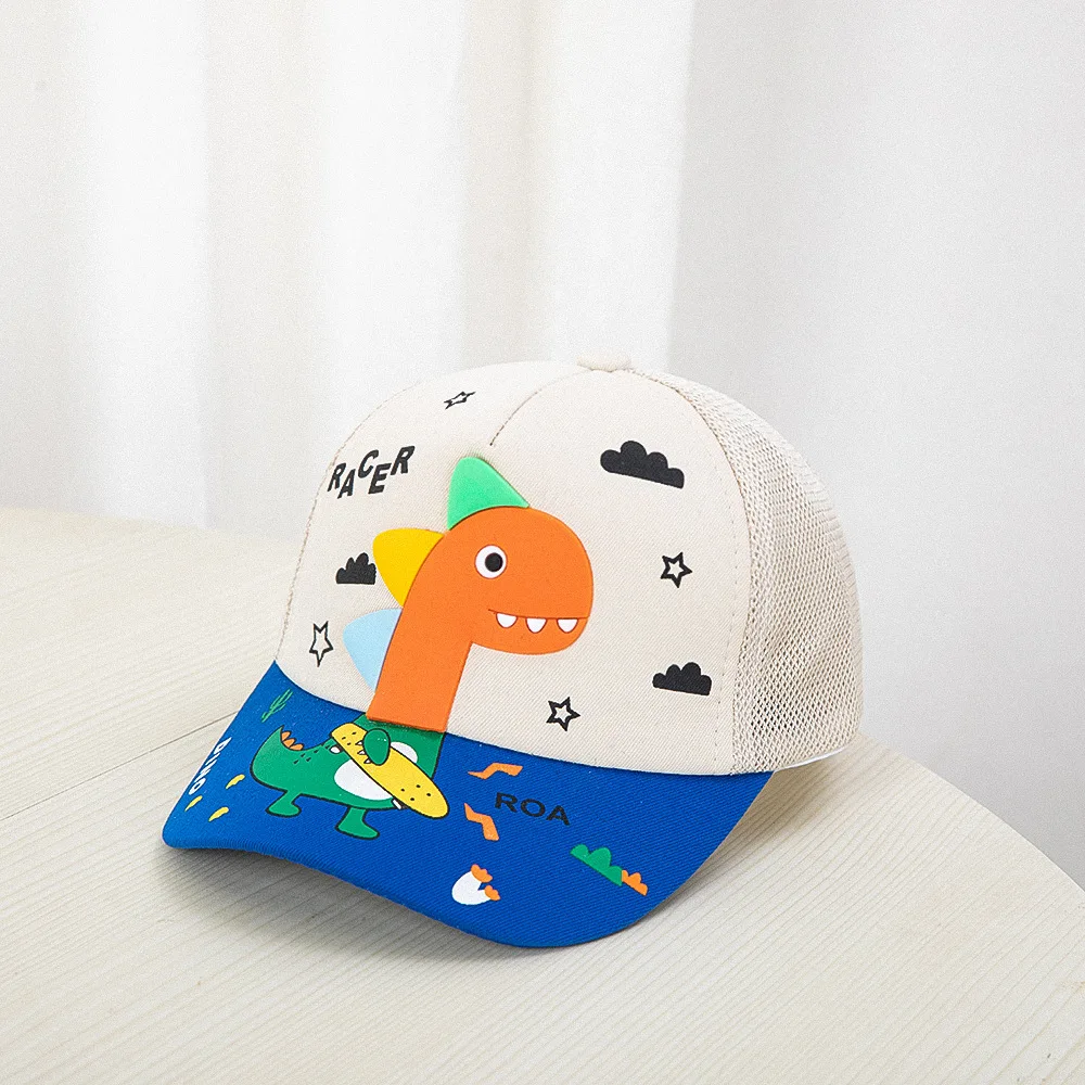 Cartoon Dinosaur Baseball Cap Adjustable Summer Mesh Sun Hat Breathable Baby Boy Peaked Cap For Kids 2-6 Years