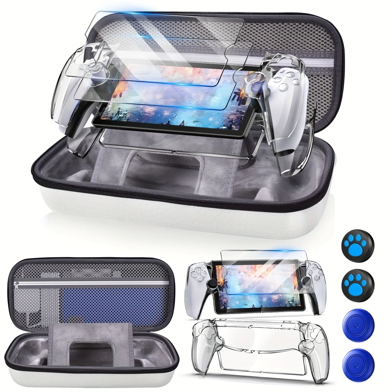 

laystation Portal Remote PS5 Eight-in-One Accessory Set Case PS5 Portal Transparent Shell, 2 Screen Protectors, 4 Thumb Grips