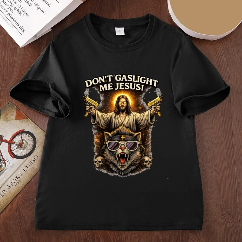 Don’t Gaslight Me Jesus Funny Meme T Shirt Christian Cat Humor Tshirt Religious Humor Faith Joke T-shirt Bible Humor Meme